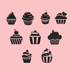 Assorted Cupcake Silhouettes on Pink Background
