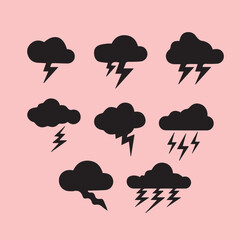 Nine Iconic Black Storm Clouds with Lightning