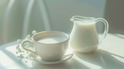Fototapeta premium Milk without glucose in a cup or jug and label