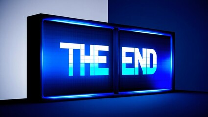 A glowing sign displays "THE END" against a contrasting blue background.