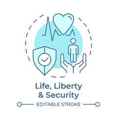 Life, liberty and security soft blue concept icon. Human rights, social democracy. Round shape line illustration. Abstract idea. Graphic design. Easy to use in infographic, presentation