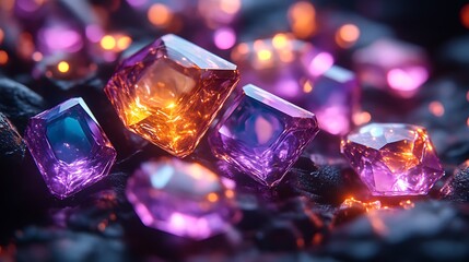 Luminous Gemstones Glimmering in Volcanic Rock