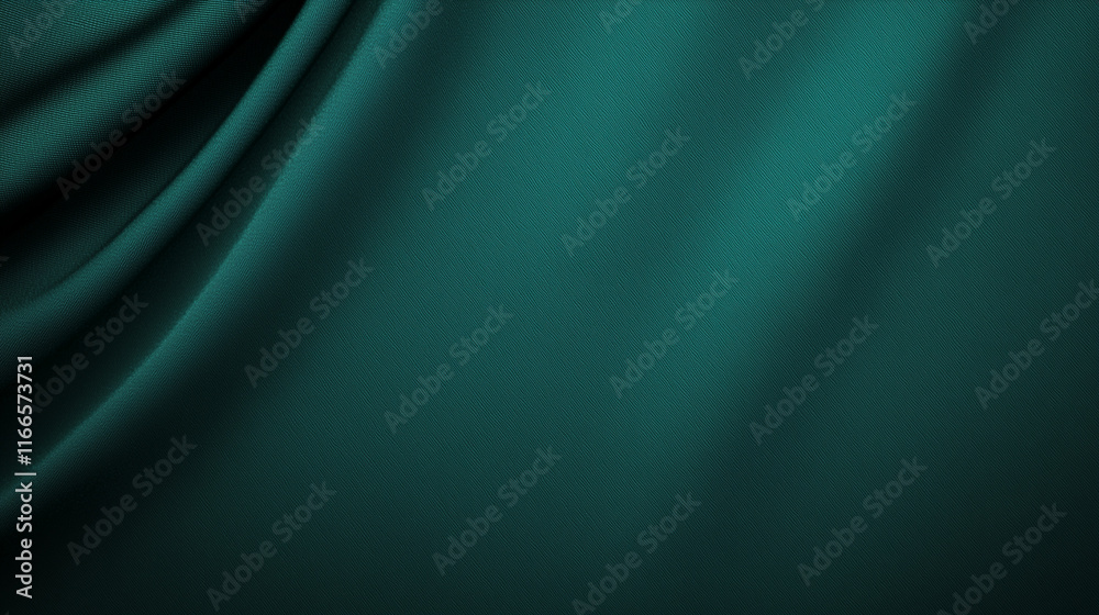 Poster Luxurious, deep teal satin fabric texture with soft folds and rich green undertones, creating an elegant, abstract backdrop. Perfect for high-end design projects and as a sophisticated background for 