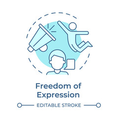 Expression freedom soft blue concept icon. Cultural acceptance, personal opinion. Round shape line illustration. Abstract idea. Graphic design. Easy to use in infographic, presentation