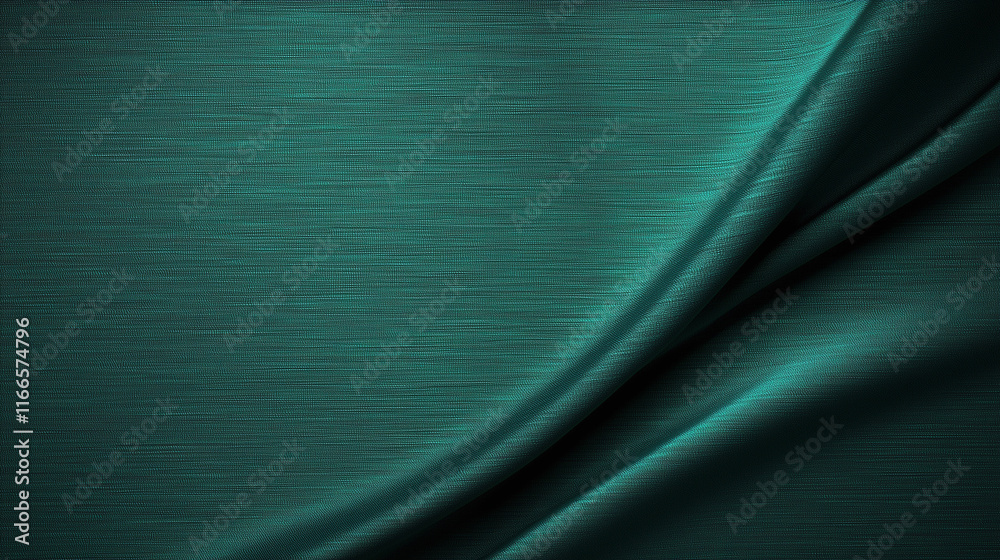 Poster Luxurious, deep teal satin fabric texture with soft folds and rich green undertones, creating an elegant, abstract backdrop. Perfect for high-end design projects and as a sophisticated background for 