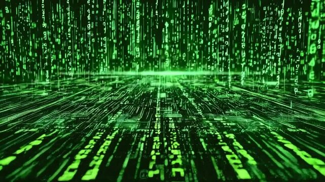 Abstract digital green code background.