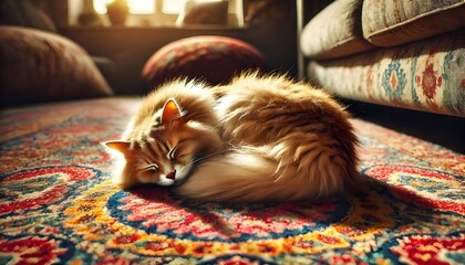 Cozy Cat Nap on Oriental Rug 