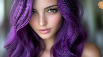 Naklejka premium Young Woman With Vibrant Purple Wavy Hair