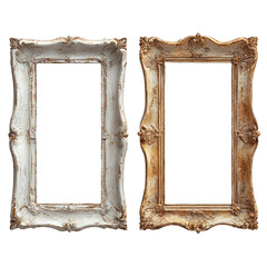 Two ornate picture frames in silver and gold finishes.