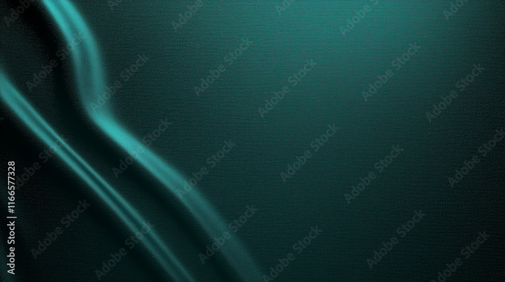 Poster Luxurious, deep teal satin fabric texture with soft folds and rich green undertones, creating an elegant, abstract backdrop. Perfect for high-end design projects and as a sophisticated background for 