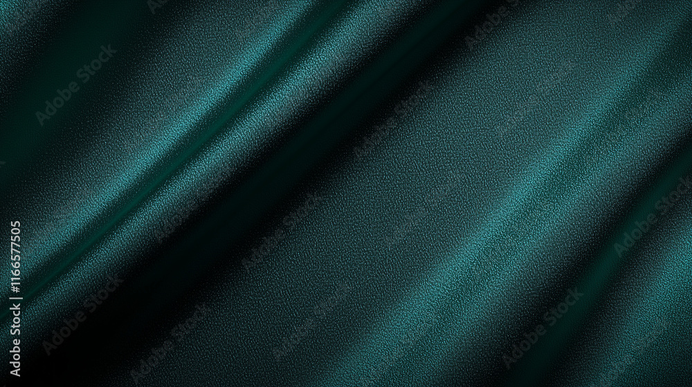 Aufkleber Luxurious, deep teal satin fabric texture with soft folds and rich green undertones, creating an elegant, abstract backdrop. Perfect for high-end design projects and as a sophisticated background for 