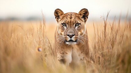 Obraz premium Majestic front view of a wild panther, captivating wildlife photography showcasing nature s power.