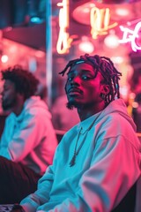 Obraz premium Man with dreadlocks and neon sign