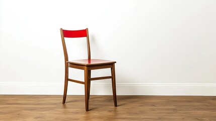 Fototapeta premium Mid Century Modern Red and Wood Chair in Room Interior Design
