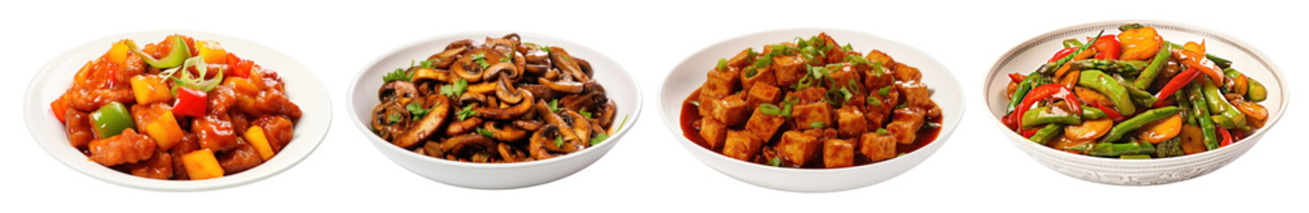 Fototapeta premium PNG Delicious Asian cuisine variety, isolated element set, transparent background