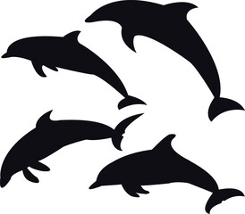 silhouette of dolphin set illustration vector for logo, icon  white background