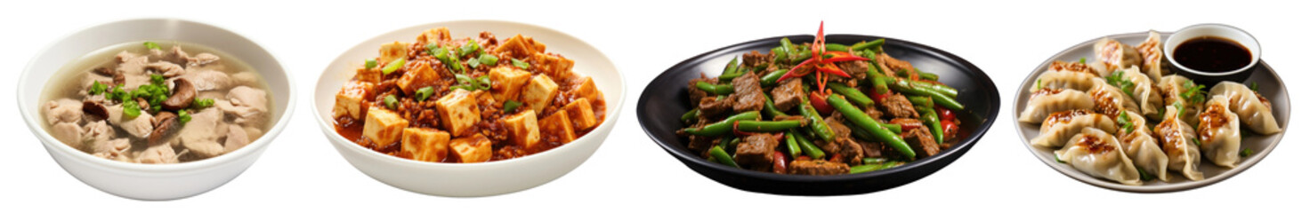 Fototapeta premium PNG Delicious Chinese cuisine variety, isolated element set, transparent background