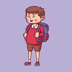 Kid boy goes to school cartoon illustration 