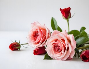 colorful red and pink flowers isolated on white background copy space for text 