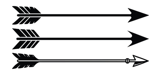 Set of arrows Vintage with feathers isolated on white background