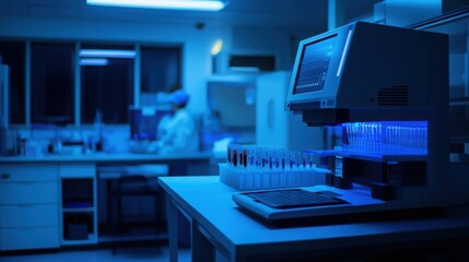 Naklejka premium Research lab with real-time PCR machines for infectious disease studies.