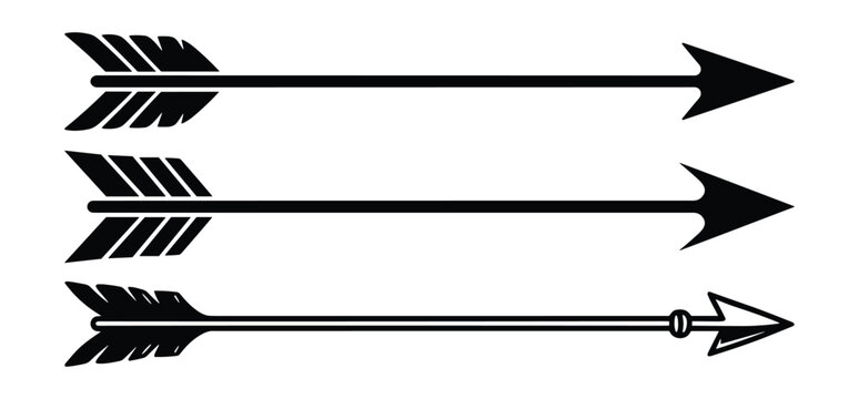 Set of arrows Vintage with feathers isolated on white background