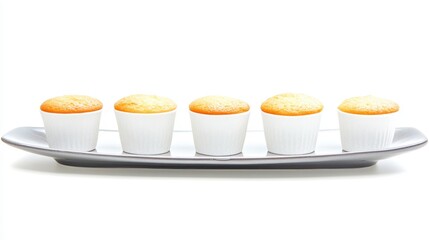 Delicious Golden Brown Mini Cakes in White Ramekins on Gray Platter