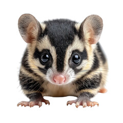 Fototapeta premium A close-up of a cute, striped sugar glider looking curiously.