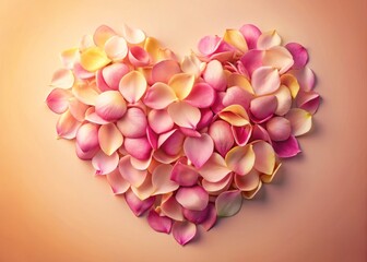 Obraz premium Romantic Pink Rose Petals Heart Shape on Soft Gradient Background - Stock Photo