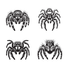 Intricate Silhouette of a Jumping Spider Showcasing Detailed Patterns in Monochrome"
