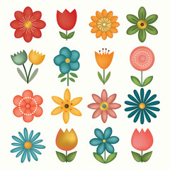 Flower Set with Plants, Leaves, and Floral Branches