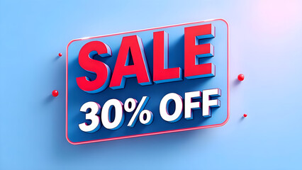 A sale banner, positioned centrally in the image.  The words "SALE" and "30% OFF" are rendered in bold, 3D-style, red and white lettering.  
