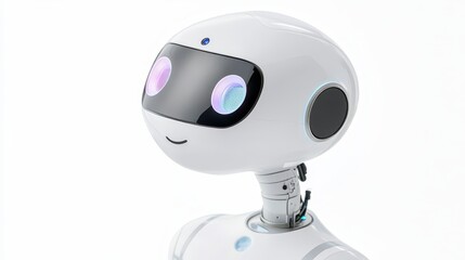 Friendly White Robot Head AI Technology Future Innovation Close up Shot