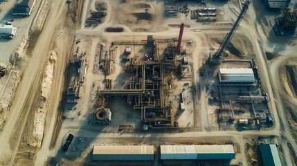 Overall View of Oil and Gas Installation with Drilling Rig, Pipeline Infrastructure, Energy Industry, Petrochemical Platform, and Global Petroleum Technology






