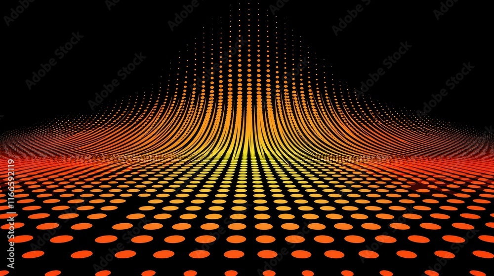 Poster abstract graphic of a wave-like pattern with gradient colors and circular dots.