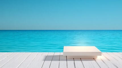 Fototapeta premium Minimalist Deck Overlooking Turquoise Ocean Horizon