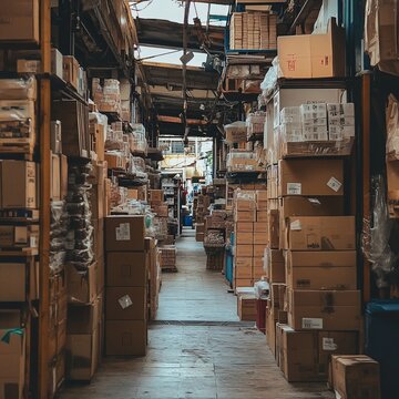Warehouse Alley: A Long Corridoor of Cardboard Boxes