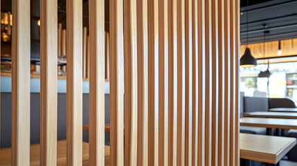 light wooden slat wall with vertical alignment in modern interior. warm tones create cozy atmosphere, enhancing dining experience