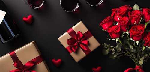 A romantic painting of red roses, heart-shaped candles, and rose petals, perfect for Valentine's Day themes.


