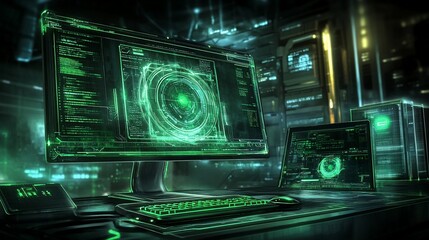 Futuristic Green Tech Setup: A Cyberpunk Workstation