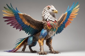 Obraz premium Colorful griffin, mythical creature, fantasy art.