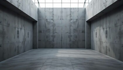 stock photo features a 3D-rendered empty and dark abstract concrete room interior