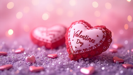 Obraz premium Valentines Day Heart Shaped Decorations. Romantic and Festive Concept.
