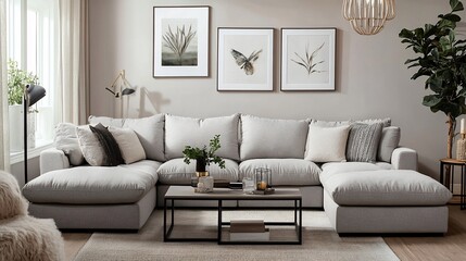 Fototapeta premium Modern and Cozy Living Room with L-Shaped Sectional Sofa