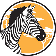 Illustration of a zebra under the sun in the African savannah. Ideal for educational and cultural materials