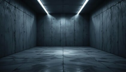 stock photo features a 3D-rendered empty and dark abstract concrete room interior