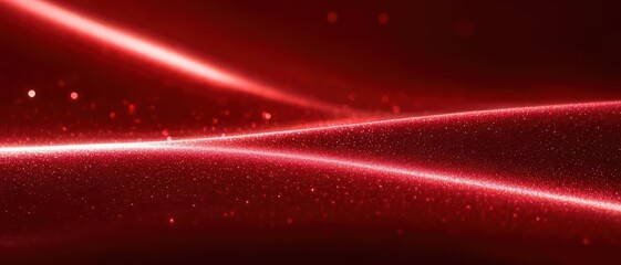 Horizontal background with a glossy red surface featuring sparkles and light reflections in a wavy pattern. Horizontal image banner in a 21:9 ratio