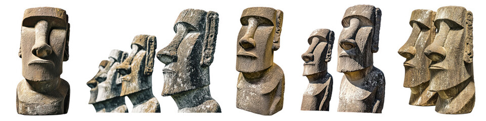Moai statues in Easter Island png cut out element set, transparent background