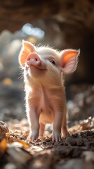 Innocent Piglet Walking Nature’s Beauty Radiates Pure Joy Perfect Photography Moment Photo