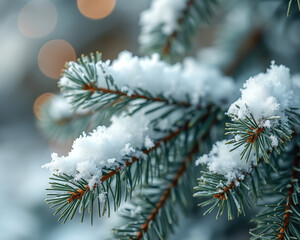 snow-covered evergreen branch winter